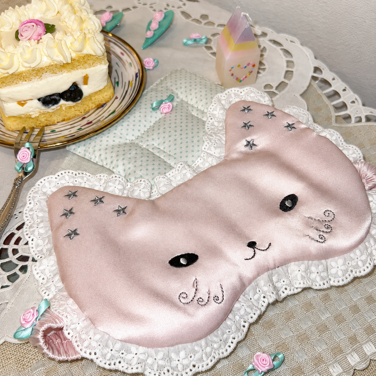 Cat Embroidered Silk Sleep Mask