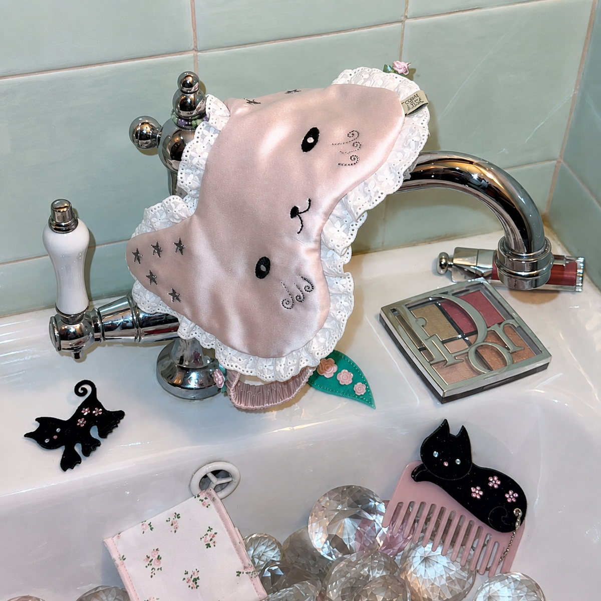 Cat Embroidered Silk Sleep Mask