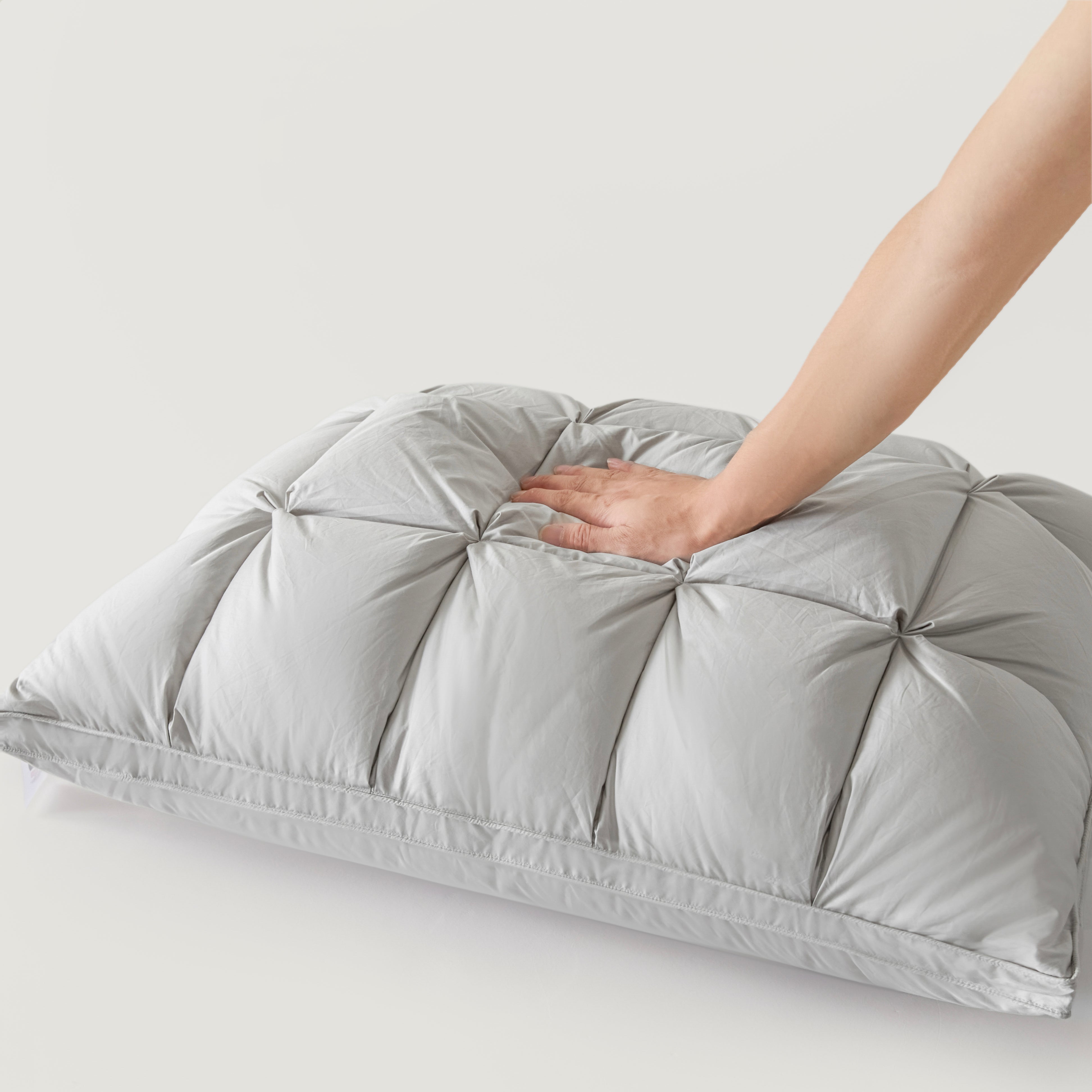Premium Puff Grid Goose Down Pillow – Grey