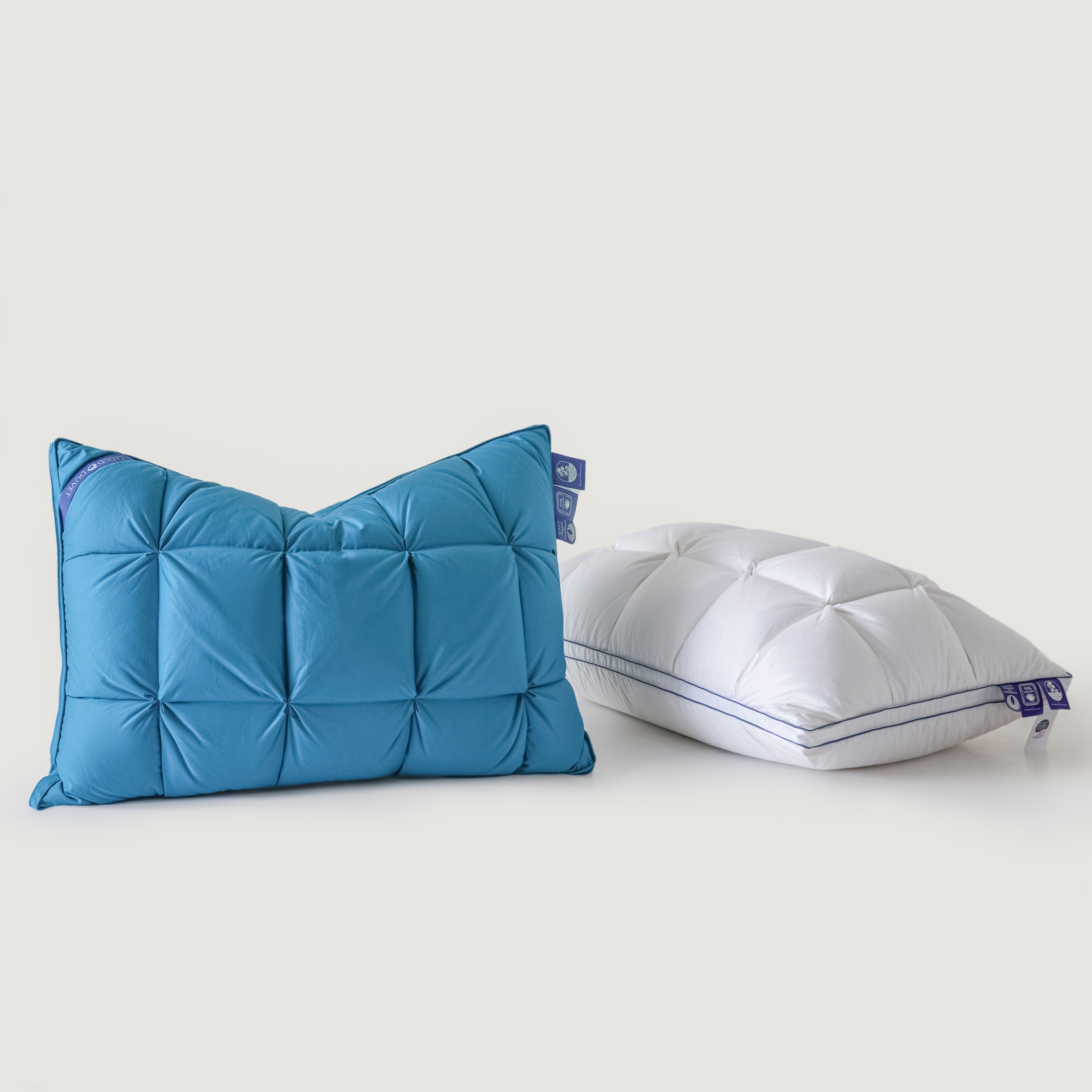 Premium Puff Grid Goose Down Pillow – Blue