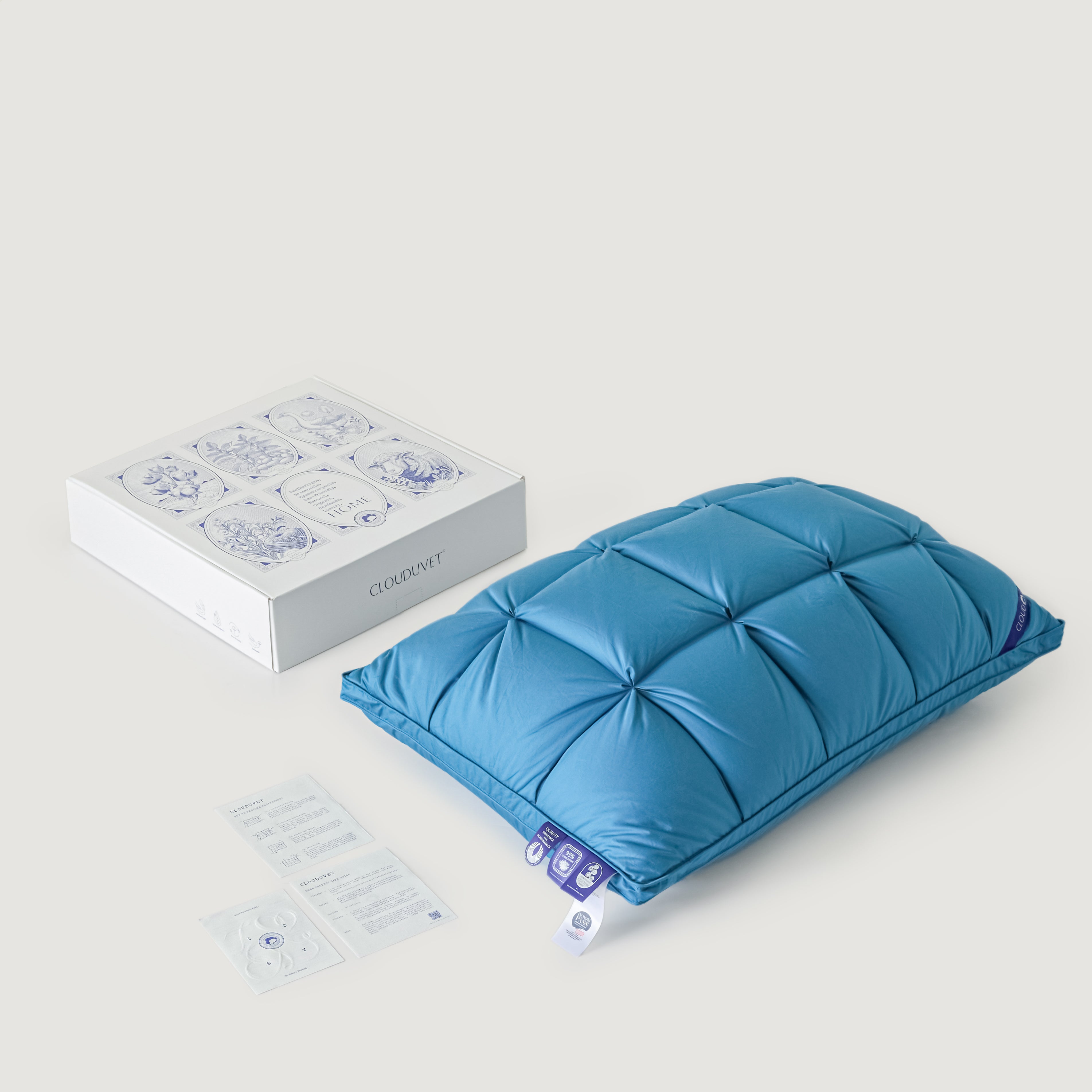 Premium Puff Grid Goose Down Pillow – Blue