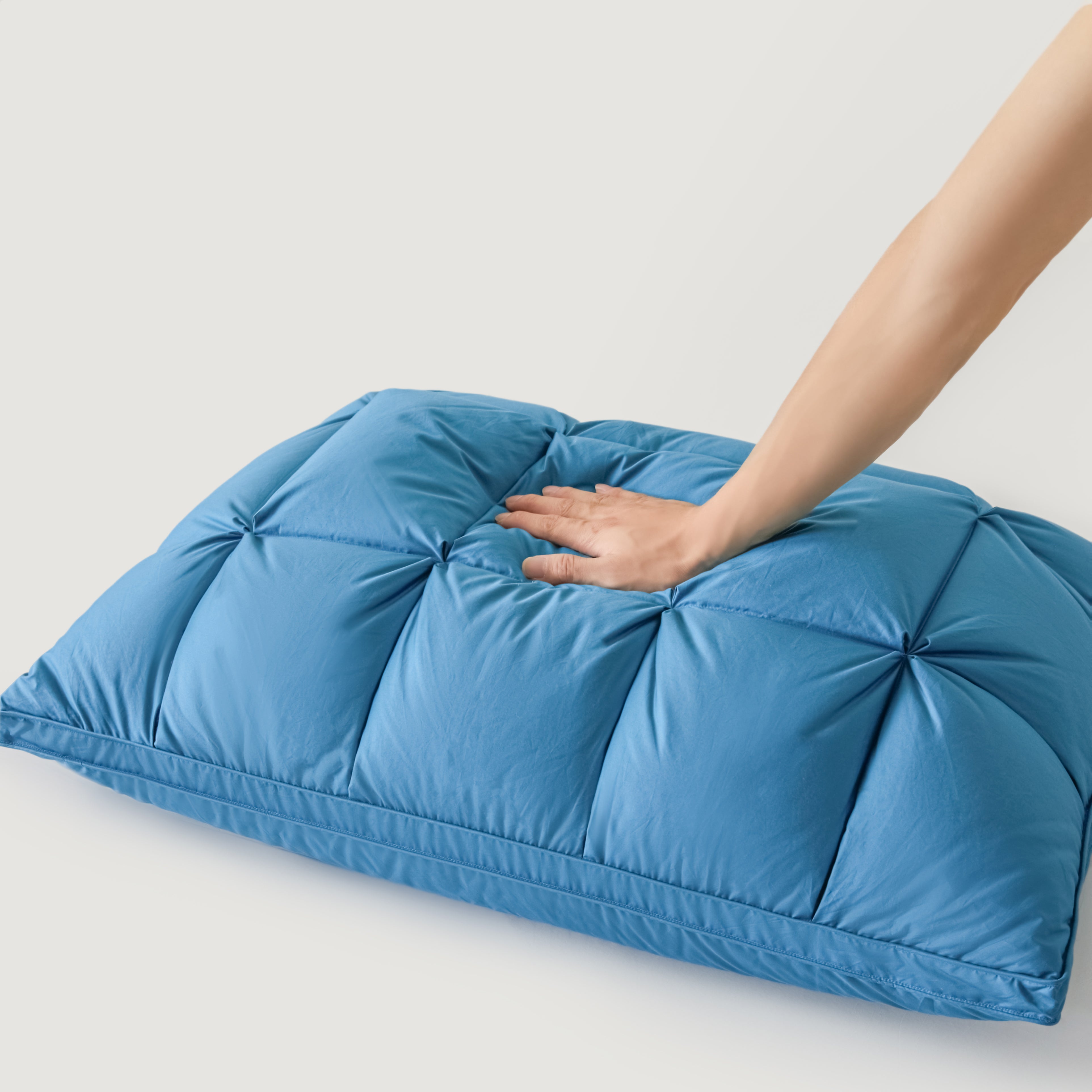 Premium Puff Grid Goose Down Pillow – Blue
