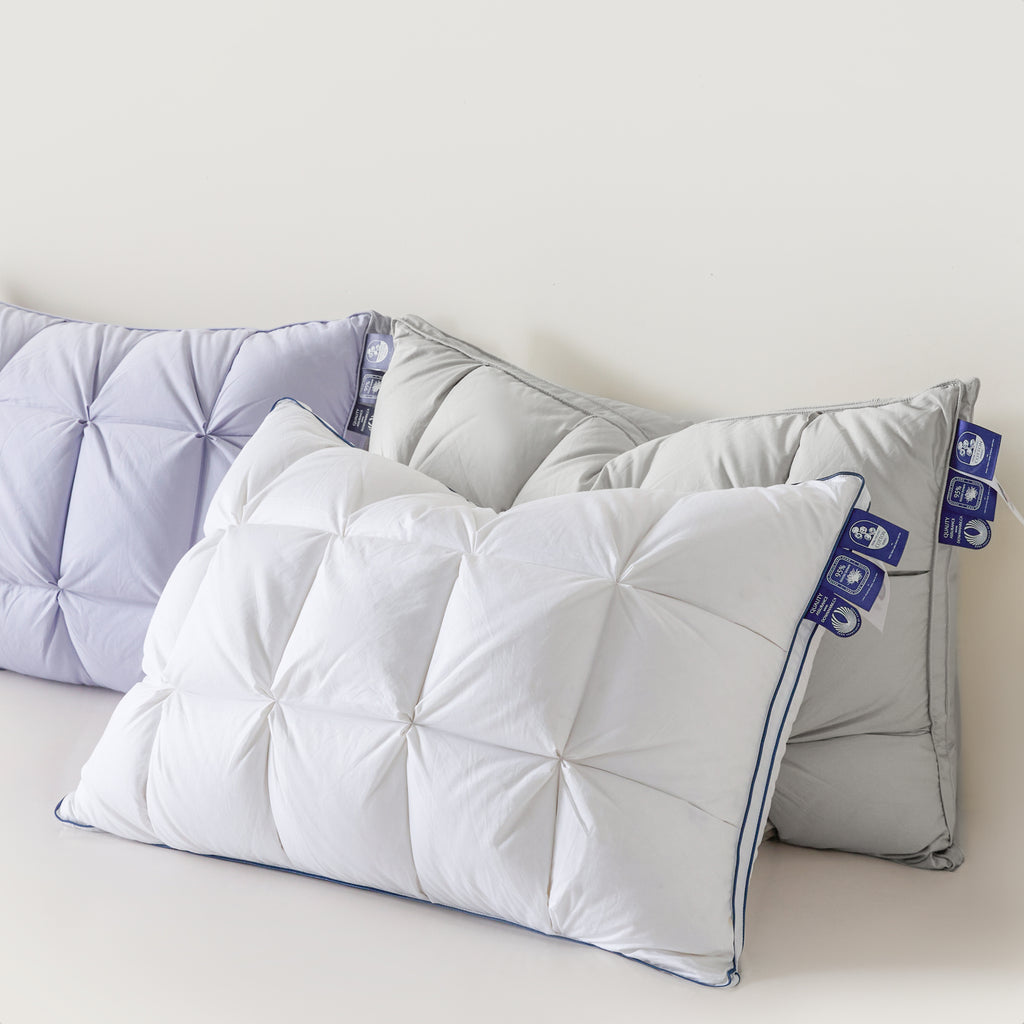 Premium Puff Grid Goose Down Pillow – White