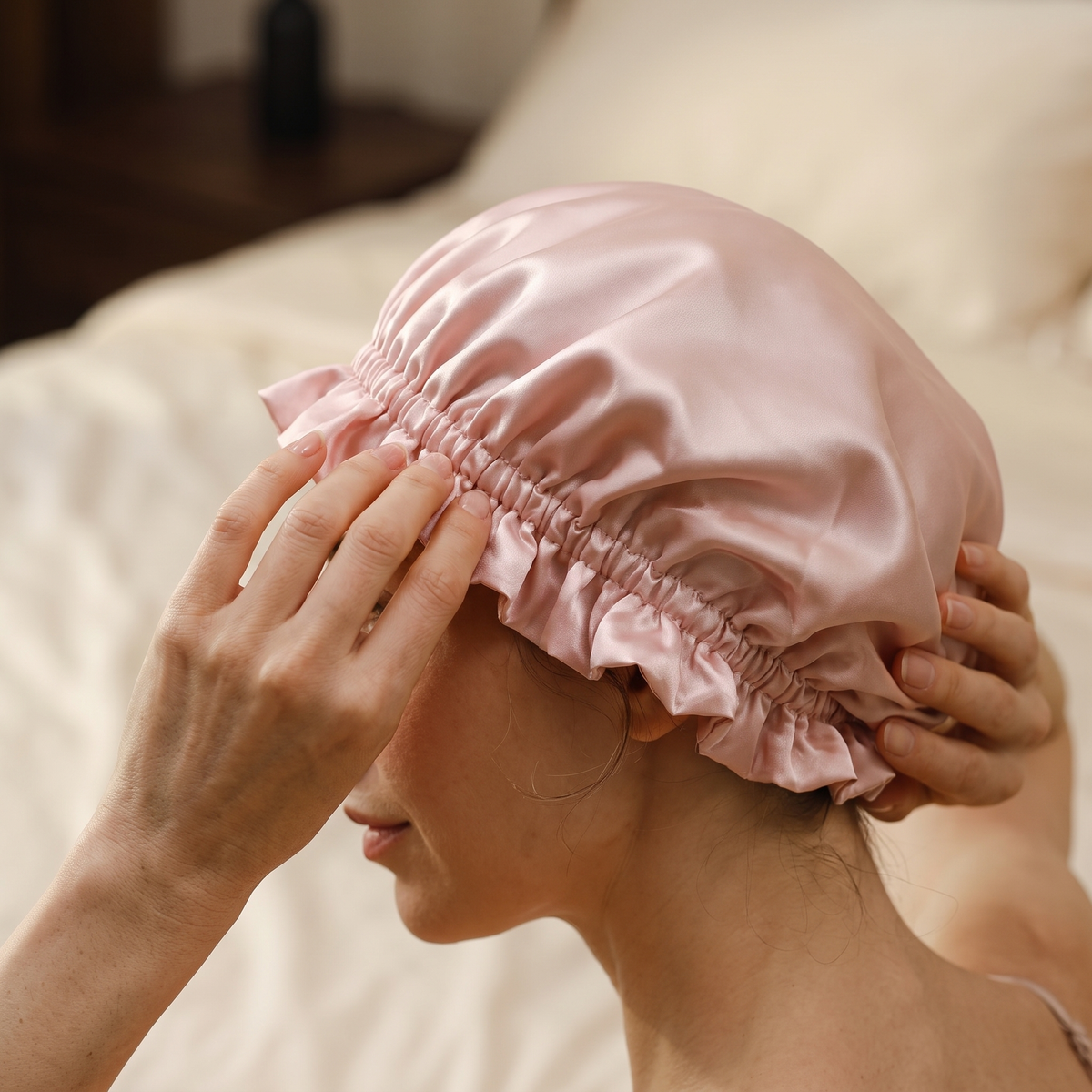 Ruffle Silk Sleep Bonnet