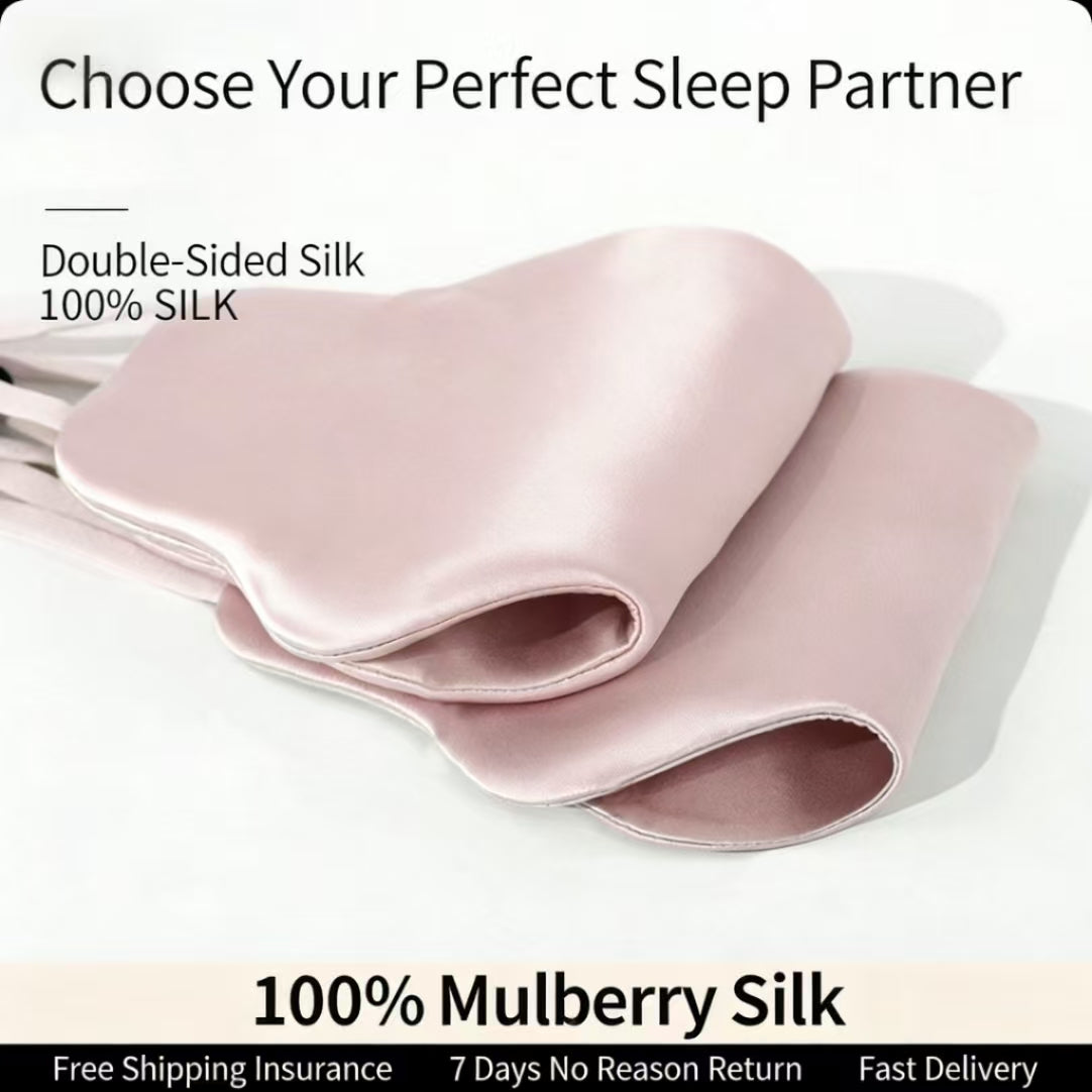 Mulberry Silk Sleep Eye Mask – 100% Pure Silk, Light-Blocking, Anti-Fatigue, Soft Comfort Fit with Ear Loops